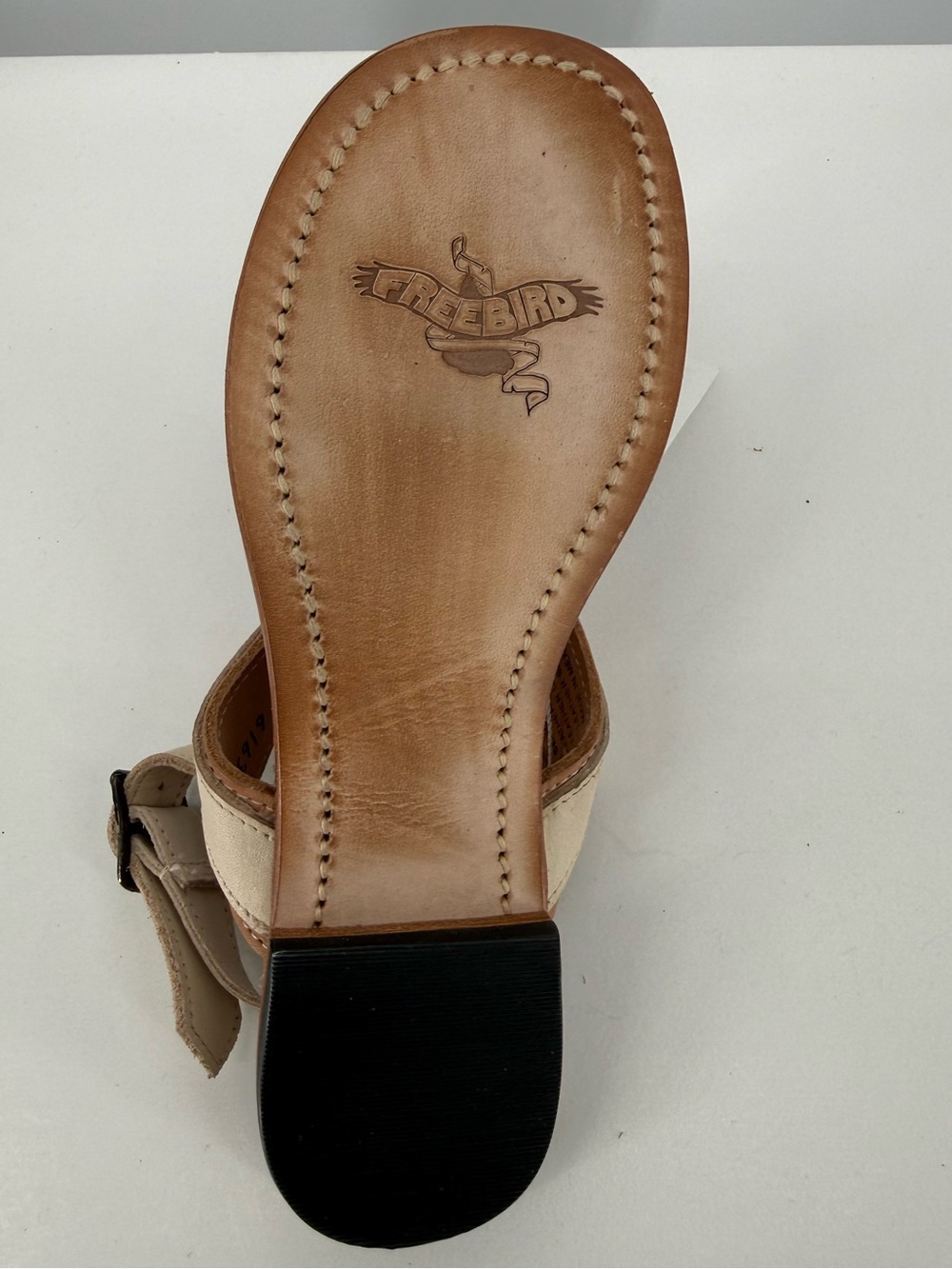 freebird Tan and Cream Leather T-Strap Sandals - Picture 3 of 3